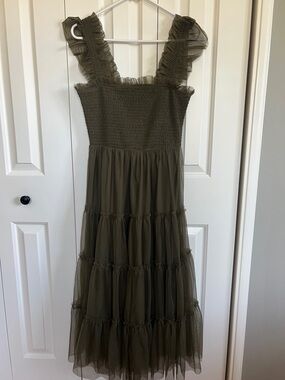 Baltic Born Olive Green Tiered Maxi Dress with Ruffle Straps